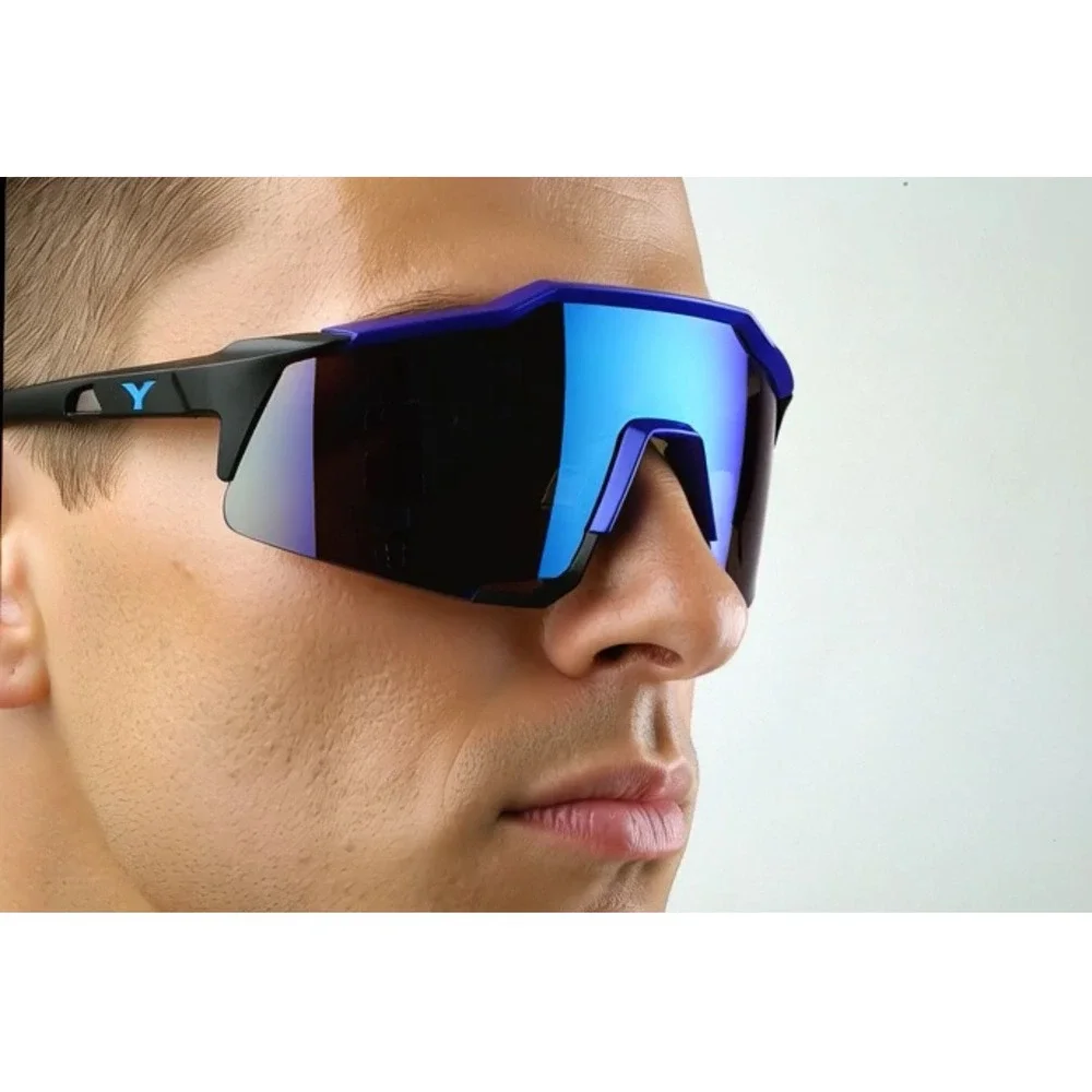 Sport Sunglasses Men‎ Cycling Glasses Windproof UV Protection Blue Wrap Around